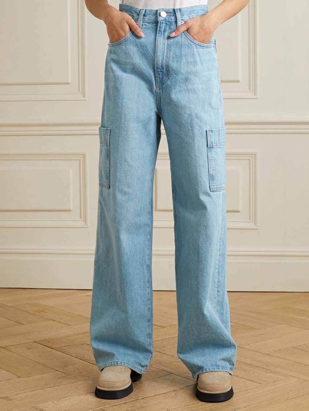 FRAME Genoa Light Wash Wide Leg Cargo Jeans